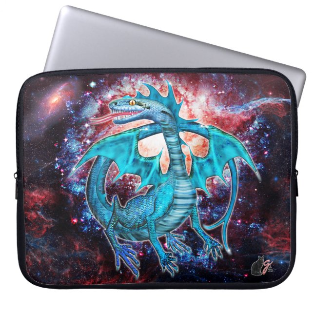 Turquoise Cosmic Dragon Laptop Sleeve (Voorkant)