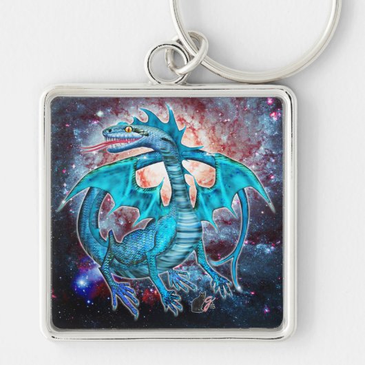 Turquoise Cosmic Dragon Sleutelhanger (Voorkant)