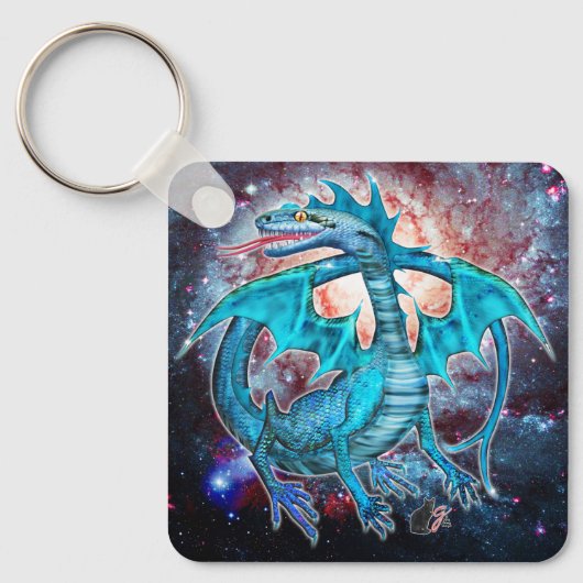 Turquoise Cosmic Dragon Sleutelhanger (Voorkant)