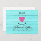 Turquoise country chic mason jarre merci cartes (Devant / Derrière)