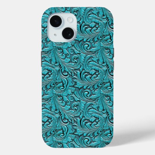 Turquoise cowgirl bloemengereedschap leder western Case-Mate iPhone case (Achterkant)