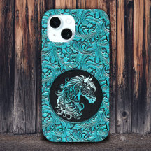 Turquoise cowgirl bloemengereedschap lederen paard