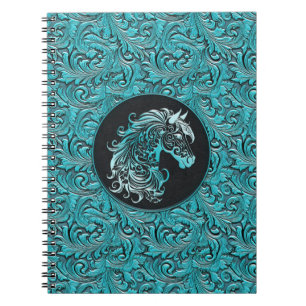 Turquoise cowgirl bloemengereedschap lederen paard notitieboek