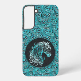 Turquoise cowgirl bloemengereedschap lederen paard samsung galaxy hoesje