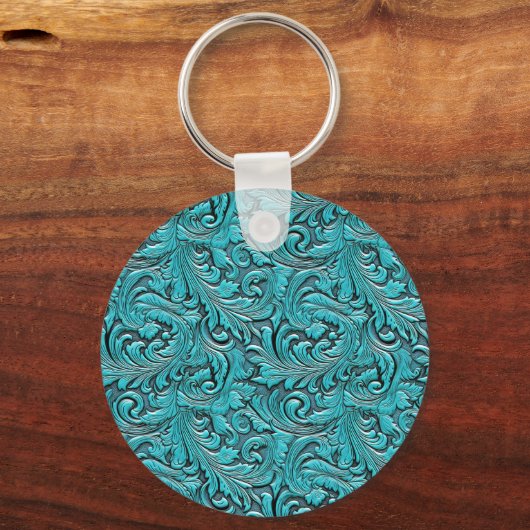 Turquoise cowgirl bloemengereedschap lederen paard sleutelhanger (Achterkant)