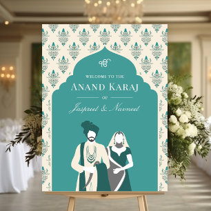 Turquoise Crème Anand Karaj Sikh Affiche de bienve