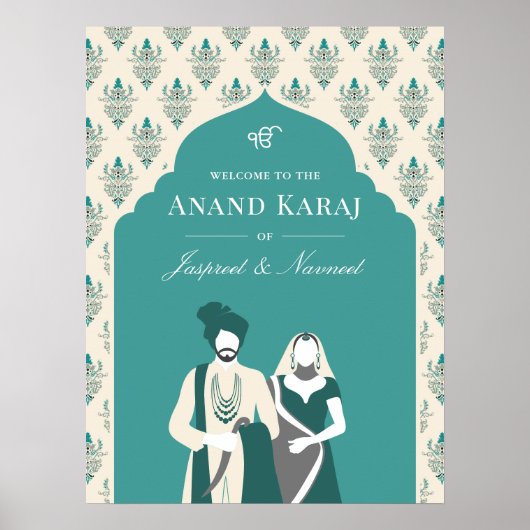Turquoise Crème Anand Karaj Sikh Affiche de bienve (Devant)