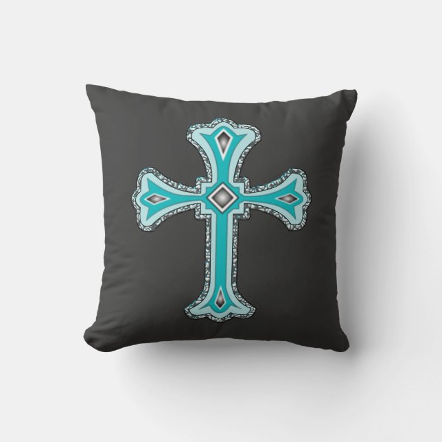Turquoise Cross decoratief werpt kussen (Voorkant)
