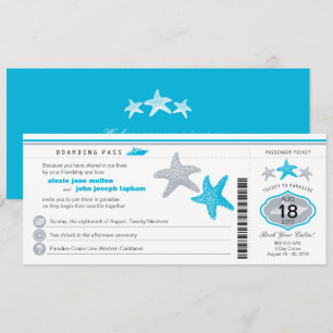 Turquoise Cruise Starfish Boarding Pass Wedding Kaart