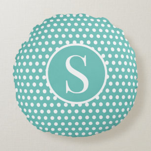Turquoise Custom initiaal letter Polka Dot Rond Kussen