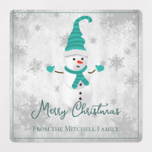 Turquoise Cute Snowman Vacances Étiquettes