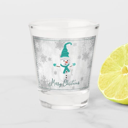 Turquoise Cute Snowman Verre de tir (Devant)