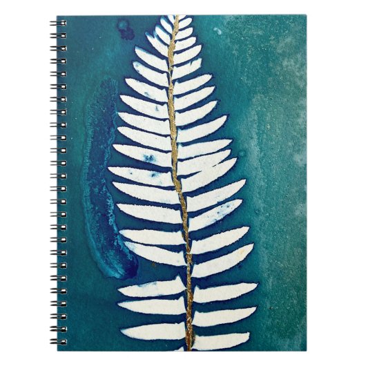 Turquoise Cyanotype Fern Carnet spiral (Devant)