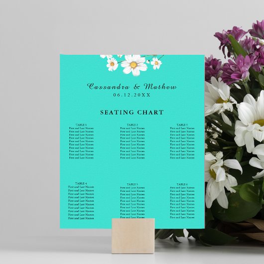 Turquoise Daisy Bloemenbruiloft 60 zitplaatsen kaa Poster