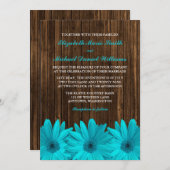 Turquoise Daisy Grange Wood Wedding Invitations (Devant / Derrière)