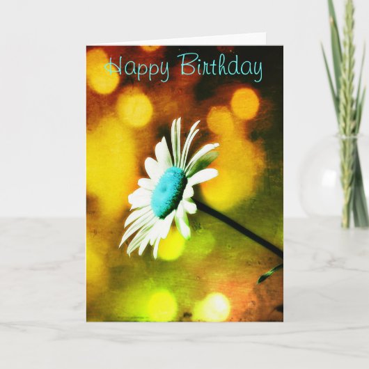 Turquoise Daisy in Gold Birthday Kaart (Voorkant)