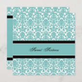 Turquoise Damask 16th Birthday Party Invitations (Devant / Derrière)