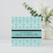 Turquoise Damask 35th Birthday Party Invitations (Debout devant)