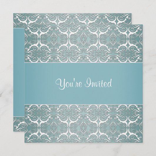 Turquoise Damask All Occasion Modèles Invitations (Devant / Derrière)