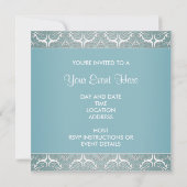 Turquoise Damask All Occasion Modèles Invitations (Dos)