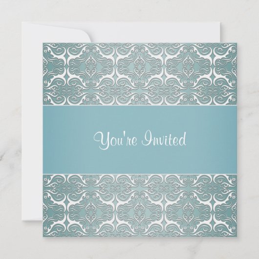 Turquoise Damask All Occasion Modèles Invitations (Devant)