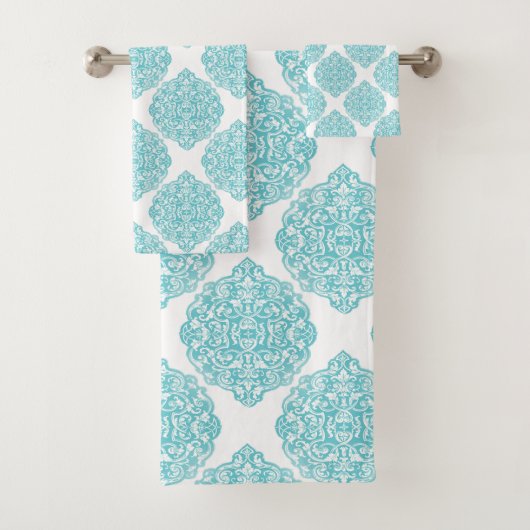 Turquoise Damask Bad Handdoek (Insitu)