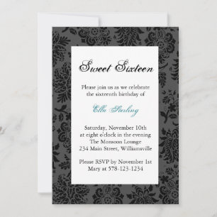 Turquoise Damask Birthday Invitation Kaart