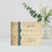 Turquoise Damask Bow Wedding RSVP (Debout devant)