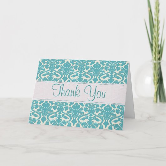 Turquoise Damask Carte de remerciements personnali (Devant)