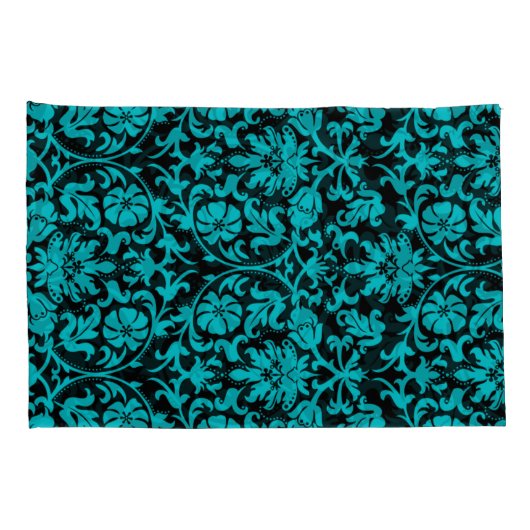 Turquoise Damask Floral Pattern Kussensloop (Achterkant-Rechts)