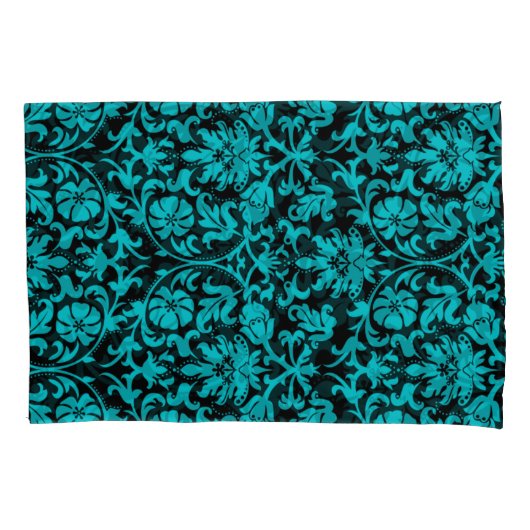 Turquoise Damask Floral Pattern Kussensloop (Voorkant-Links)