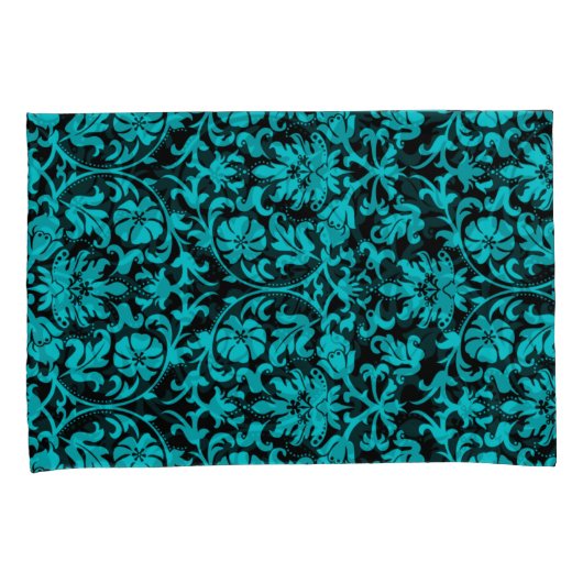 Turquoise Damask Floral Pattern Kussensloop (Voorkant-Rechts)