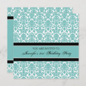 Turquoise Damask Invitations fête d'anniversaire 2 (Devant / Derrière)