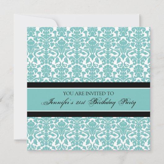 Turquoise Damask Invitations fête d'anniversaire 2 (Devant)