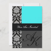 Turquoise Damask Monogram Wedding Invitation Kaart (Achterkant)