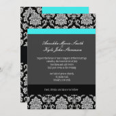 Turquoise Damask Monogram Wedding Invitation Kaart (Voorkant / Achterkant)