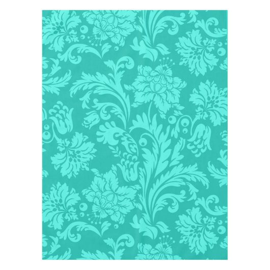 Turquoise damask print tafelkleed (Voorkant)