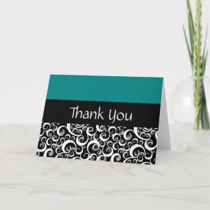 Turquoise Damask Swirls Merci Cartes
