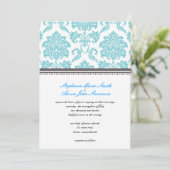 Turquoise Damask Wedding Invitation Kaart (Staand voorkant)
