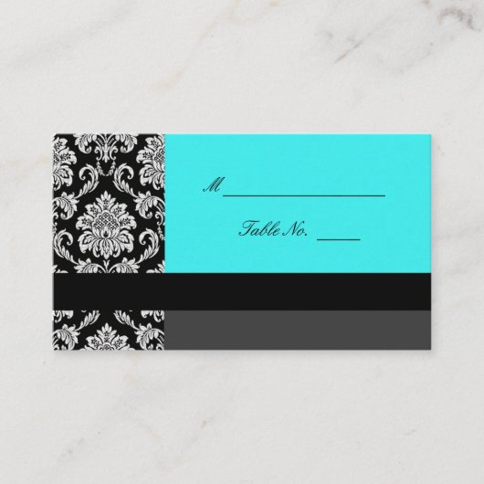 Turquoise Damask Wedding Plaatskaarten Plaatskaartje (Voorkant)