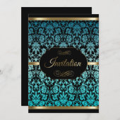 Turquoise Damast Feestelijke Viering | Doe-het-zel Kaart (Voorkant / Achterkant)