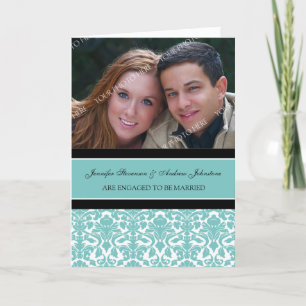 Turquoise Damast Verlovingsaankondigingskaart met Aankondiging