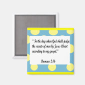 Turquoise dans un cadre jaune, aimant Romans 2:16 (Recto/Verso)