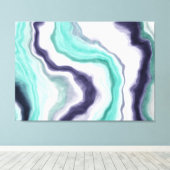 Turquoise, Dark Blue en White Marble Agate Swirls Canvas Afdruk (Insitu (Houten vloer))