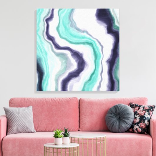 Turquoise, Dark Blue en White Marble Agate Swirls Canvas Afdruk (Insitu (Woonkamer))
