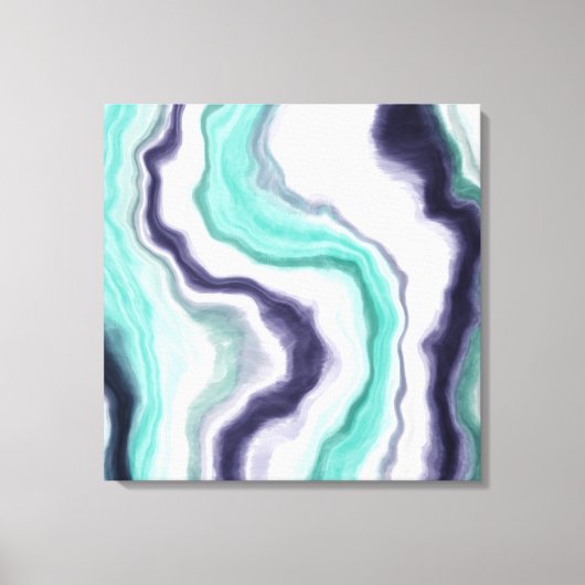 Turquoise, Dark Blue en White Marble Agate Swirls Canvas Afdruk (Voorkant)