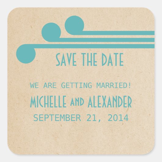 Turquoise Déco Chic Enregistrer les stickers Date (Devant)