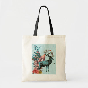 Turquoise Deer in paddenstoel Forest 2 Tote Bag