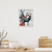 Turquoise Deer in paddenstoelbos Poster (Keuken)