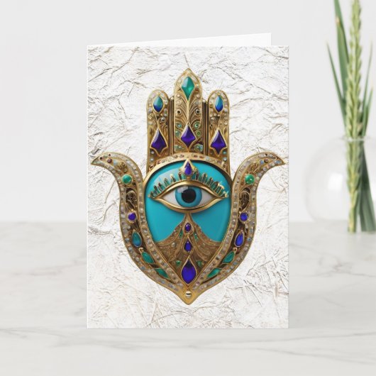 Turquoise Derde Oog Hamsa Kaart (Voorkant)